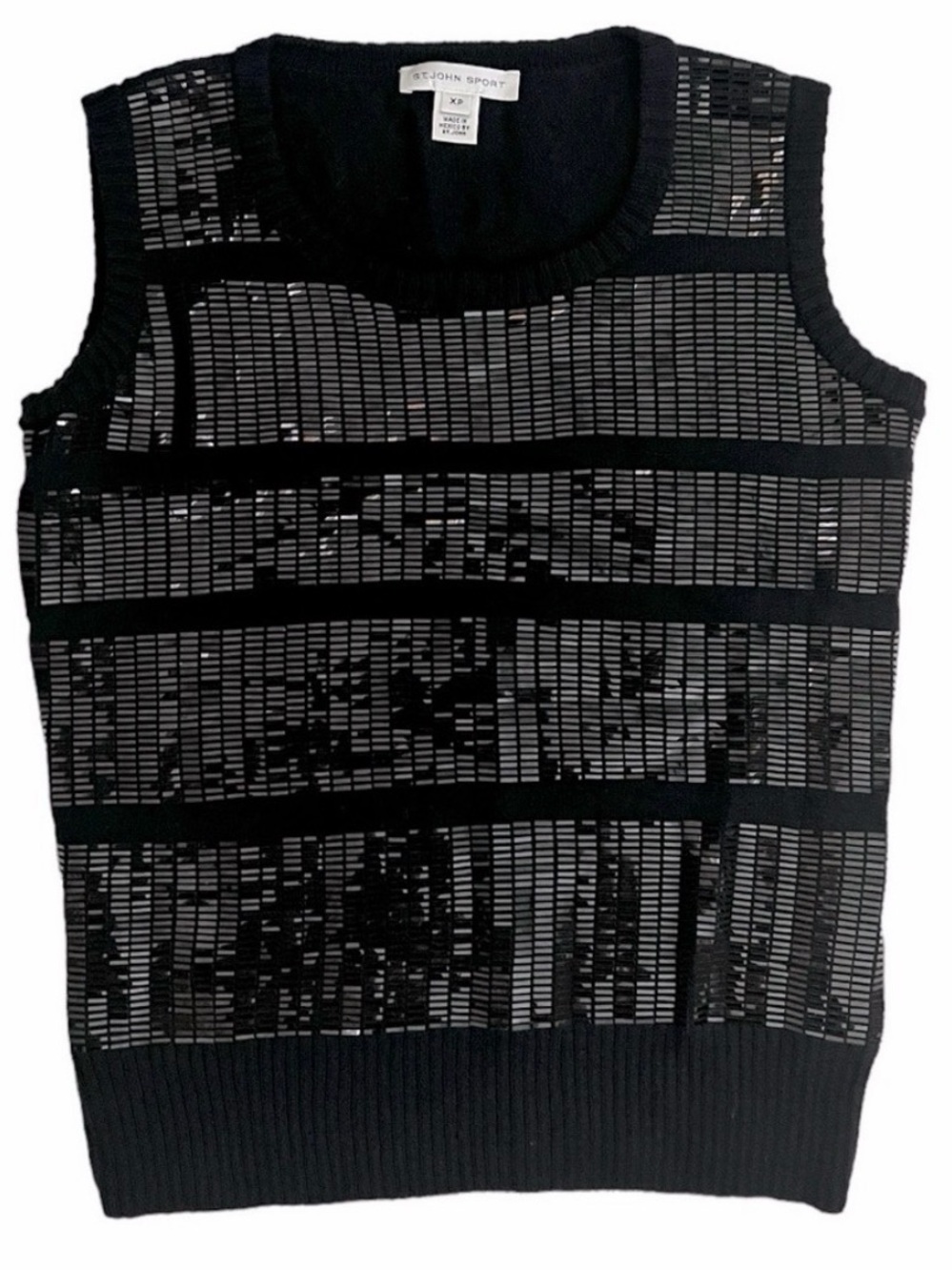 St. John Sport Beaded Sleeveless Wool Sweater Top Tank Size XS Black